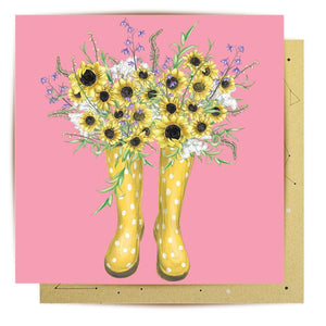 Greeting Card Sunflower Boots