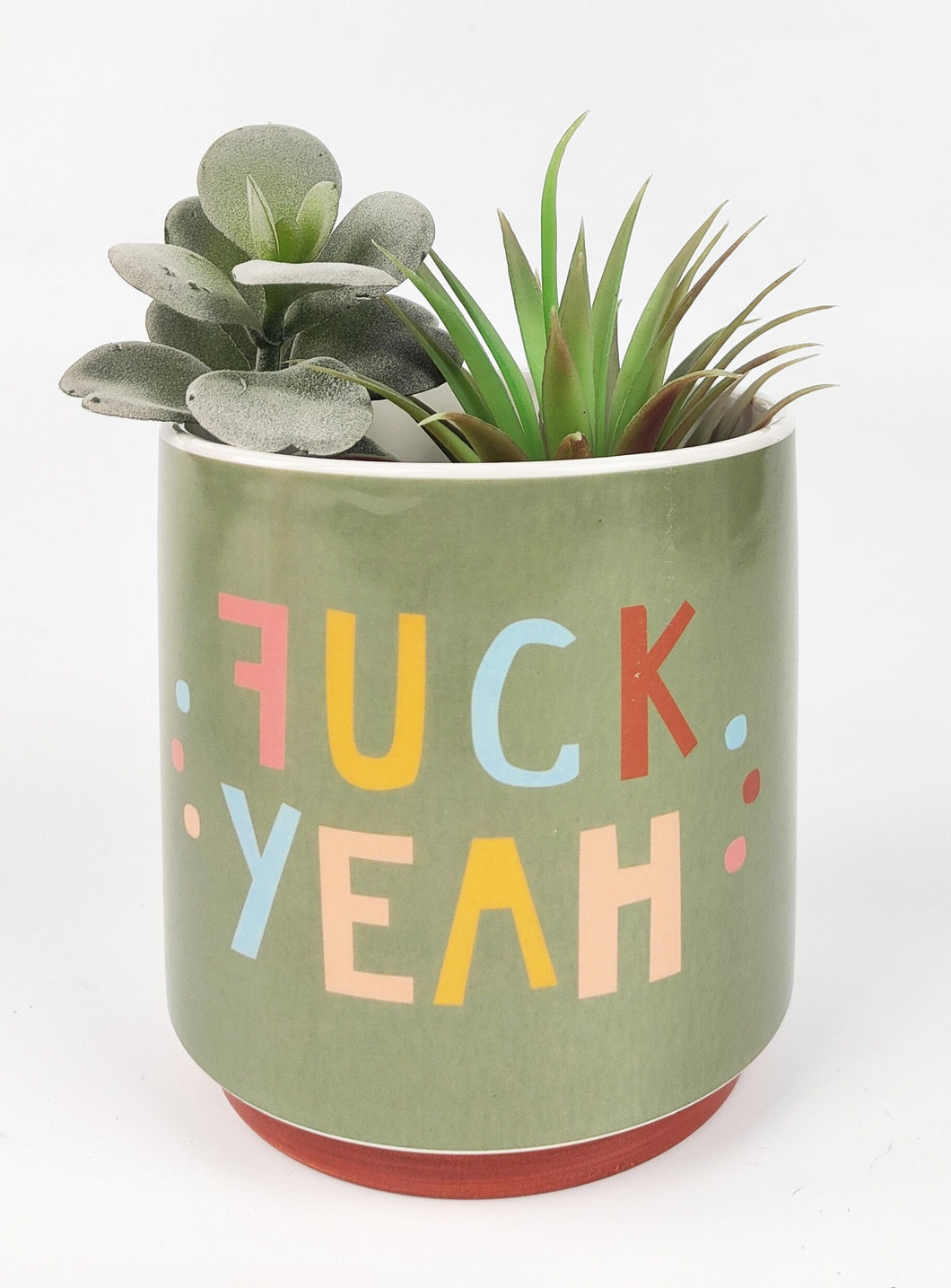 Funky Quote 'Fuck Yeah' Ceramic Planter - Green